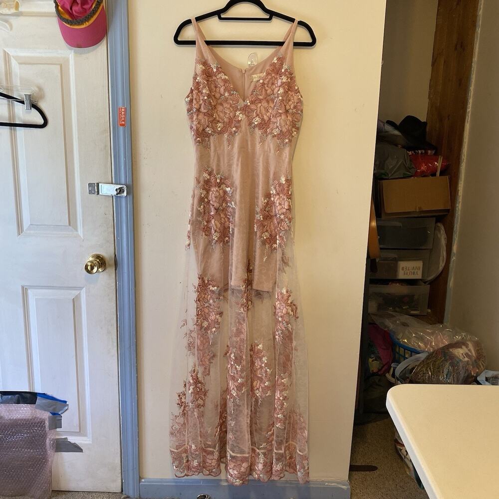 Altar'd State Maxi Dress M Sheer Pink Lace Floral Fairy Cottagecore Formal Party - Picture 7 of 11